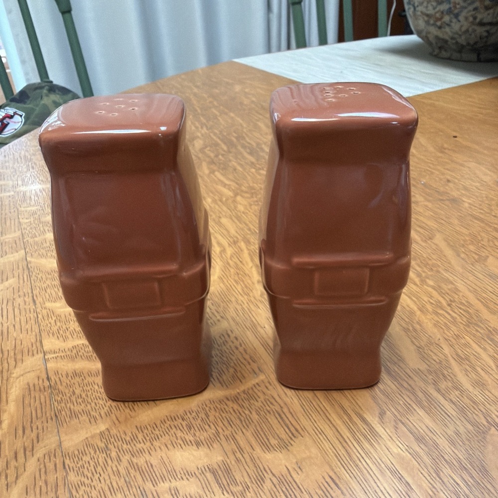 Longaberger Pottery Square Salt & Pepper Shakers Light Brown Excellent